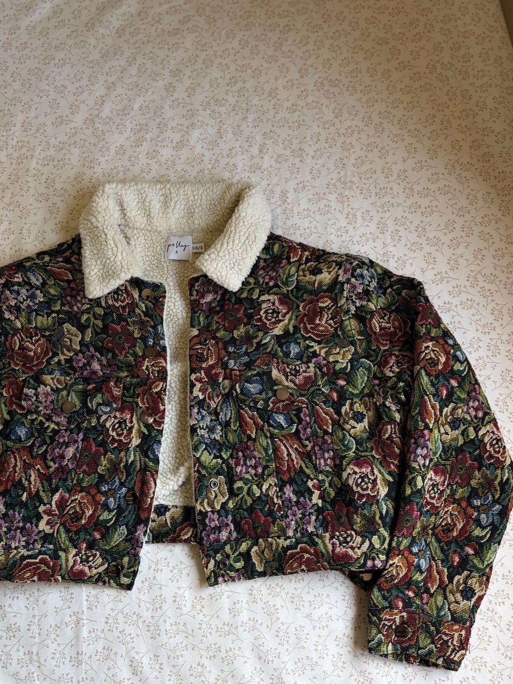 Princess Polly Floral Tapestry Sherpa Cropped Jacket XS/S
